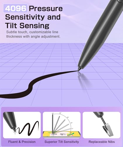 Magnetic EMR Stylus Compatible with Remarkable 2, Replacement Digital Pen with Eraser, 4096 Pressure Levels, Palm Rejection, Tilt Support, for Remarkable/Samsung/Wacom/Onyx EMR Devices-5 Tips (Gray) - style: Gray Pen with 5 Tips