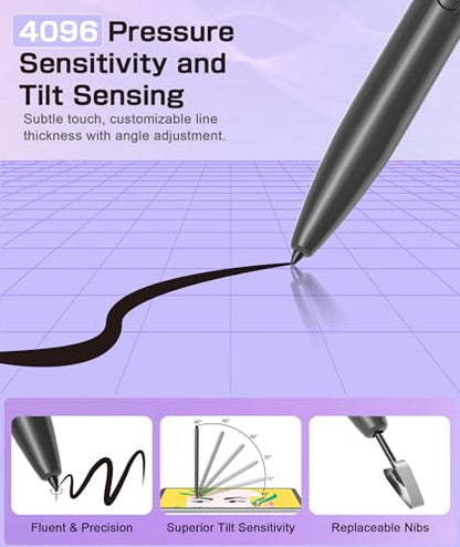 Magnetic EMR Stylus Compatible with Remarkable 2, Replacement Digital Pen with Eraser, 4096 Pressure Levels, Palm Rejection, Tilt Support, for Remarkable/Samsung/Wacom/Onyx EMR Devices-5 Tips (Gray) - style: Gray Pen with 5 Tips