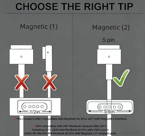 45W Magnetic MacBook Air Charger, Replacement for Mag2 T-Tip Shape AC Power Adapter, Fast Laptop Charging Connector Compatible with MacBook Air 11-inch and 13-inch After Mid 2012 (Between 2012-2017)