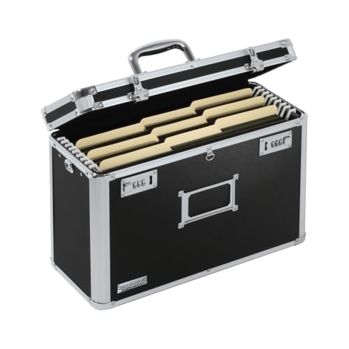 Vaultz File Organizer Storage Box - 14 x 7.25 x 12 Inch Legal Size, Portable Locking Storage Totes with Dual Combination Locks for Filing Office Documents - Black | Dual combination locks for added security, portable design for filing office documents, le