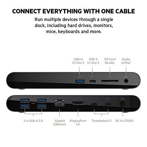 Belkin Thunderbolt 3 Docking Station + TB Cable 0.8M | dual 4K display, USB-C dock, MacBook, laptop expansion, ethernet, USB-A ports, home office - style: Thunderbolt 3