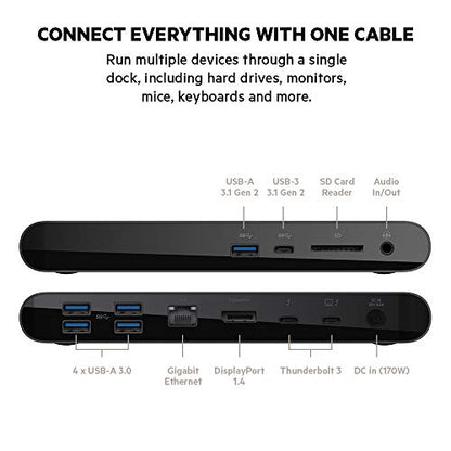 Belkin Thunderbolt 3 Docking Station + TB Cable 0.8M | dual 4K display, USB-C dock, MacBook, laptop expansion, ethernet, USB-A ports, home office - style: Thunderbolt 3