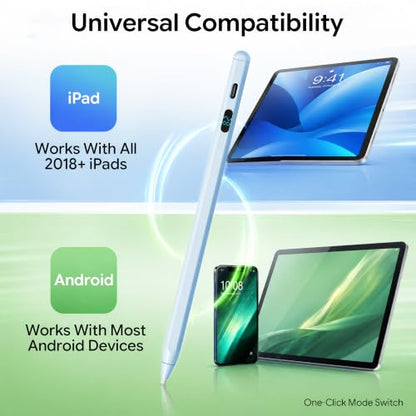 LED Battery Display Stylus Pen, Fast Charging Active Digital Pencil for iPad iPhone Samsung Android Tablets, Low Latency & Tilt Sensitivity for Note Taking/Drawing, No Bluetooth Needed (Blue) - color: Blue