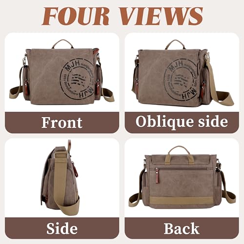 FSD.WG Satchel Messenger Bag for Men Canvas,Travel Shoulder bag 13.5" Laptop Bags - color: Brown