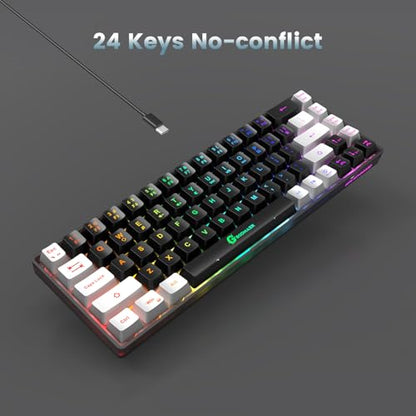 GEODMAER 65% Gaming Keyboard, LED Backlit Mini Wired Gaming Keyboard, Ultra-Compact Anti-Ghosting No-Conflict 68 Keys Gaming Wired Keyboard for PC Laptop Gamer - color: Black-Gray