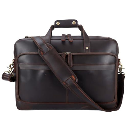 18" Full Grain Leather Briefcase, Premium Vintage Business Laptop Bag, Spacious Executive Work Bag for Office & Travel