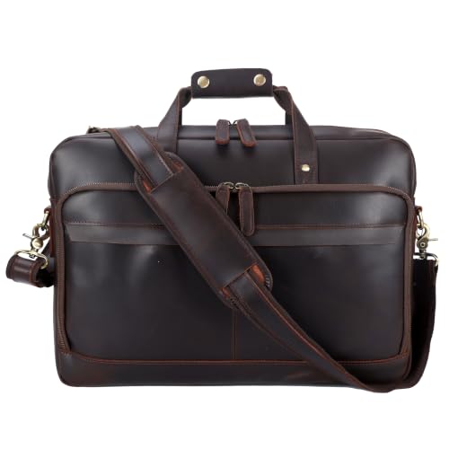 18" Full Grain Leather Briefcase, Premium Vintage Business Laptop Bag, Spacious Executive Work Bag for Office & Travel
