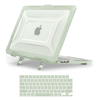 MOSISO Compatible with MacBook Air 15 inch Case M5 M4 M3 M2, Sage Green | 2 in 1 Kit Honeycomb Shockproof Heavy Duty TPU Bumper Hard Case with Fold Kickstand for A3241 A3114 A2941 2026-2023 - color: Sage Green