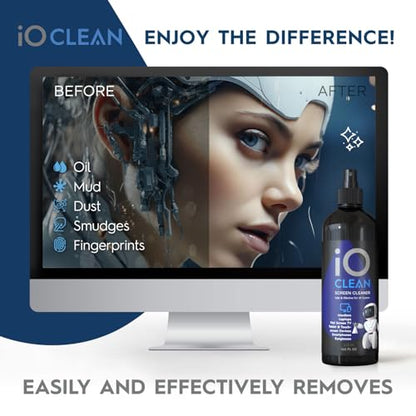 Screen Cleaner Spray (16oz + mini Cleaner) – Best Large Cleaning Kit for | LCD LED OLED TV, Smartphone, iPad, Laptop, Touchscreen, Computer Monitor, Electronic Devices, Microfiber Cloth and 2 Nozzles - size: 16 Fl Oz + 0.3 Fl Oz