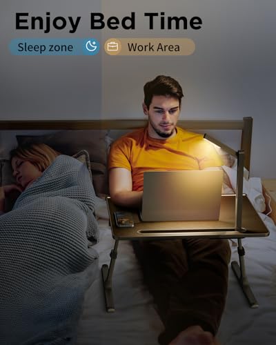 Laptop Bed Tray Desk with LED Desk Light, SAIJI Laptop Stand for Bed | XX-Large PVC Leather Foldable Table with Book Stand,Wrist Rest, Extra Leg Room(Black) - color: Black