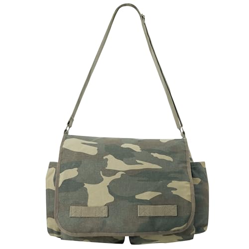 Rothco Classic Canvas Messenger Bag | Durable Canvas Shoulder Bag, Crossbody Designed For EDC, Travel, Commuting, Organized Storage And Dependable Carry - color: Woodland Camo