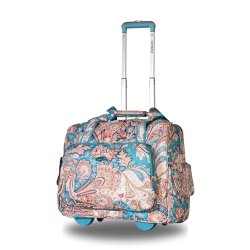 Olympia U.S.A. Deluxe Lightweight Rolling Overnighter Case Overnight Laptop Bag Weekender Travel Carry-On Suitcase Luggage with Wheels and Adjustable Push-Down Handle - color: Blue Paisley