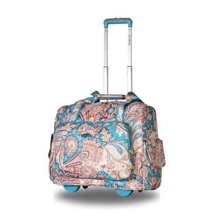 Olympia U.S.A. Deluxe Lightweight Rolling Overnighter Case Overnight Laptop Bag Weekender Travel Carry-On Suitcase Luggage with Wheels and Adjustable Push-Down Handle - color: Blue Paisley