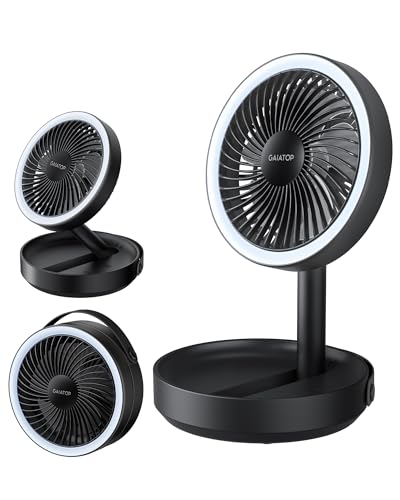 Gaiatop Foldable Desk Fan with Night Light, 6.8in Portable Travel Fan | 6000mAh Battery Powered Fan, USB Rechargeable, Bedroom Office Camping Travel & Cruise Essentials, Gifts for Women Men, Black - color: Black