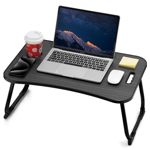 ZEAPTAC Laptop Bed Desk, Foldable Lap Desk, Portable Lap Table, Laptop Stand with Cup Holder, Tablet Slot & Lifting Handle for Work, Write, Draw & Eat on Bed, Sofa or Couch - Black Stripe - color: Black