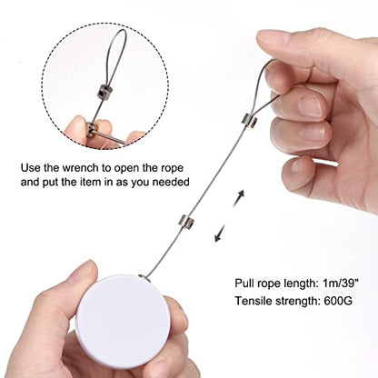 MECCANIXITY Round Retractable Cable Lock with Self-Adhesive, Remote Control Security Lock Anti-Lost Rope Hardware Cable Lock 600g Tensile Force White - color: White