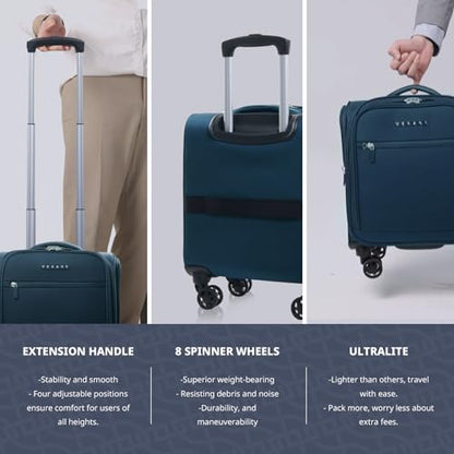 Verage Underseat Carry On Luggage with Wheels, 14.5-Inch Spinner Small Suitcase, Softside Lightweight Travel Bag for Men and Women, Airplane Carry On Bag, Nautical Blue - color: Retro blue, size: Basic Underseat