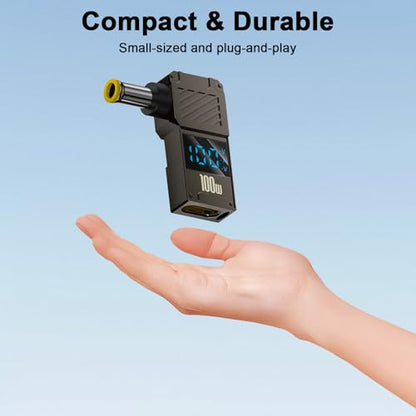 Poyiccot 5.0x1.0mm DC Male Connector Jack, USB C Female to DC 5.0x1.0mm Adapter, 90 Degree 100W Output 20V 5A Power Adapter with LED Digital Display Charging Connector for Laptop, 1Pack - color: 5.0X1.0mm