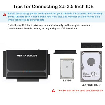 USB Type-C to SSD/SATA/IDE 2.5/3.5" Hard Drive Reader with Power Adapter | Hard Drive Adapter Data Transfer Universal Data Recovery Converter Kit for Hard Drive Disk Up to 6TB Capacity, Support UASP