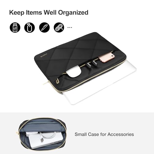 MOSISO 13-14 inch Laptop Case, 13.3 inch Laptop Sleeve, Black | Compatible with MacBook Neo/Air 13.6/Pro 13/Pro 14, HP Dell ASUS Lenovo, Rhombus Quilted Horizontal Bag with Small Case - color: Black