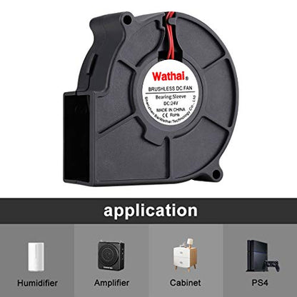 Wathai 75mm x 30mm DC Blower Fan 24V Brushless Cooling Fan 7530 2Pin | Small Blower Fan for Receiver AV Cabinet PS4 PC Laptop - style: 24V 2Pin