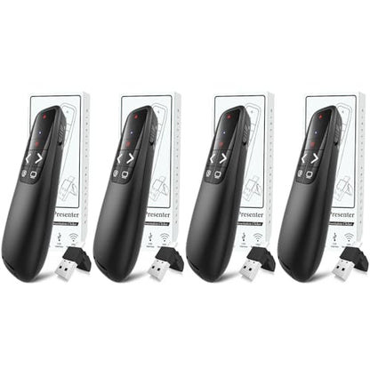 (4 Units) Wireless Presentation Clicker PowerPoint Presenter Remote: Clicker with Red Laser Pointer Long Range PPT Control -Power Point Google Slide Advancer for Mac Laptop PC Computer Keynote - style: 4 Units Red Light