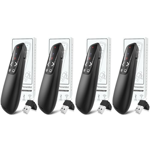 (4 Units) Wireless Presentation Clicker PowerPoint Presenter Remote: Clicker with Red Laser Pointer Long Range PPT Control -Power Point Google Slide Advancer for Mac Laptop PC Computer Keynote - style: 4 Units Red Light