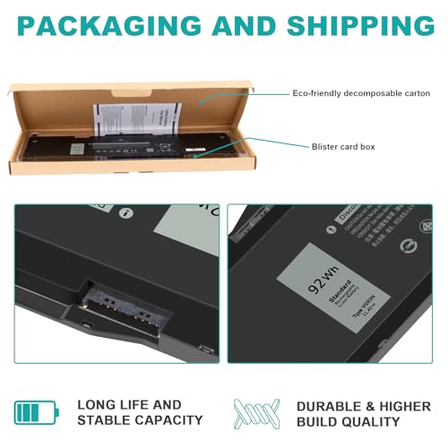 ASUNCELL VG93N 92Wh 6-Cell Laptop Battery Compatible with Dell Precision 15 3520 3530 M3520 M3530 Latitude 5580 5590 5591 E5580 E5590 E5591 Series 0VG93N WFWKK 0WFWKK 11.4V 7666mAh - size: VG93N 12.60 × 6.50 × 0.94 in