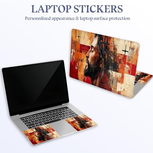 Universal Laptop Skin Sticker Decal,15.6 Inch Laptop Vinyl Cover for 13" 14" 15.6" Laptop,Scratch-Resistant Waterproof Protector Wrap,Reusable with Wrist Pads,Jesus and Cross Painting - color: Jesus and Cross Painting