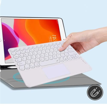 Bluetooth Keyboard with Touchpad,10 inch Ultra Silm 7 Colors RGB Backlit Wireless Keyboard Universal Rechargeable Portable Keypad with Trackpad for iPad iOS Android Windows Laptops PC(White) - color: white