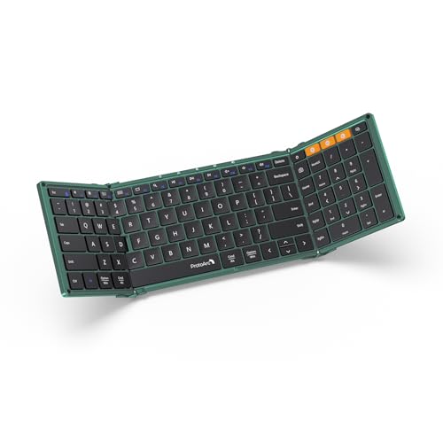 ProtoArc XK01 Full-Size Foldable Bluetooth Keyboard for Travel, Green | 105 keys, number pad, 0.65in keycaps, 3-device Bluetooth 5.1 switching, USB-C charging, for laptop tablet phone - color: Dark Green