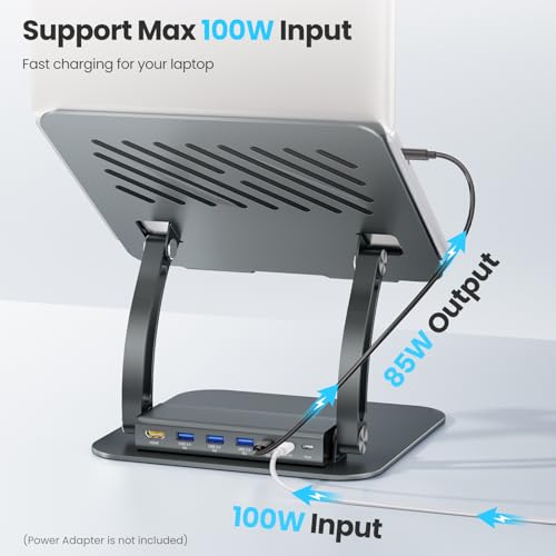 tounee Laptop Stand with Detachable USB-C Hub, 100W PD Charging, 4K@60Hz HDMI, 3 USB Ports, Ergonomic Laptop Holder Docking Station for 10-17" Laptops, MacBook & More - Gray - color: Gray