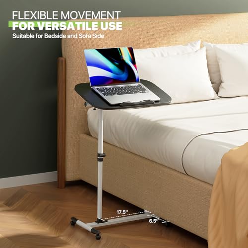 Magshion Tilt Overbed Bedside Table with Wheels, Rolling Laptop Desk w/Height Adjustment from 24" to 36", Sit to Stand Up, Mobile Standing Desk for Hospital Home Office, White Frame - color: White Fram, size: One-Piece Desktop
