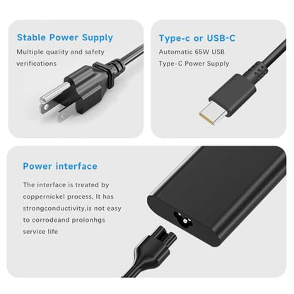 65W USB-C Laptop Charger Compatible with Dell Pro 13 14 16 Latitude 5420 5430 5520 7420 5400 7390 5320 5530 5431, XPS 13 9310 9305 9300 9380 9370 9360, Inspiron 14 15,20V 3.25A Adapter Power Cord