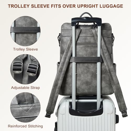 Laptop Backpack for Women 15.6 inch,Travel Leather Backpack Purse Nurse Teacher Carry on Backpack Computer Bag,Professional Water-Resistant College Business Work Casual Daypack,Deep Gray - color: Two-toned Deep Gray
