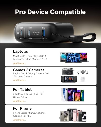 INIU Laptop Power Bank, Smallest 25000mAh 100W Fast Charging Battery Pack | USB C-Cable, Flight-Safe, Travel Essentials, Portable Charger for MacBook Pro, Dell, Steam Deck, iPhone etc, Metallic Black - color: Metallic Black
