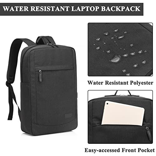 VASCHY 17 inch Laptop Backpack for Men with USB Port Lightweight Slim Business Backpack - color: Black