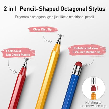 Stylus(5-Pack),Stylus Pen for Touchscreen,iPad,Switch.Universal Stylus | High Sensitivity,2-in-1 Rubber & Disc Tip,Compatible with iPad,iPhone,Tablets,and Android Device.15 Tips