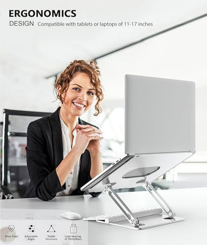 BoYata Laptop Stand, Adjustable Multi-Angle Riser, Up to 17 Inches, Silver | Sturdy Alloy Steel, Heat-Vent Design and Silicone Pads Support Laptops up to 17 Inches, Including MacBook and Surface - color: Silver