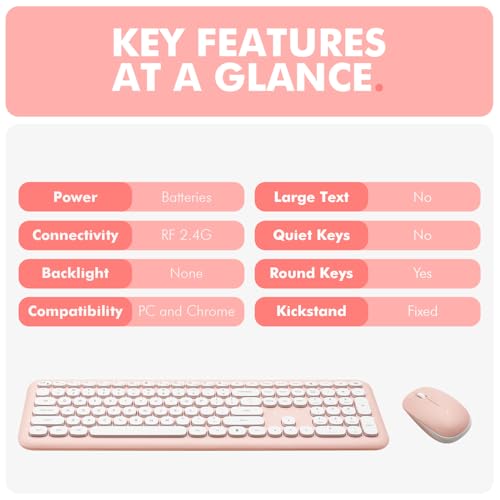 X9 Pink Keyboard and Mouse Wireless | Cute Wireless Keyboard and Mouse Combo - Transform Your Space with a Colorful Keyboard and Mouse Set for PC Laptop and Chrome (Pink/White) - color: Pink | White