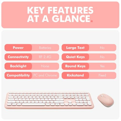 X9 Pink Keyboard and Mouse Wireless | Cute Wireless Keyboard and Mouse Combo - Transform Your Space with a Colorful Keyboard and Mouse Set for PC Laptop and Chrome (Pink/White) - color: Pink | White