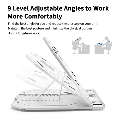 Drawing Tablet Stand, Foldable Stand for Laptop or Tablet Display, 9 Levels Adjustable Angles with a Built-in Phone Holder, for 12-17 inch Drawing Tablets, Smartphones - color: White