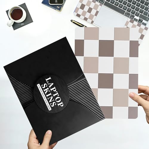Universal Laptop Skin Sticker with 2 Wrist Pad Decals, 3-Piece Removable Vinyl Laptop Cover, Brown Checkered Waterproof Anti-Scratch, Easy-Trim Fit for 13.3" 14" 15.6" Laptops - color: Brown Checkered