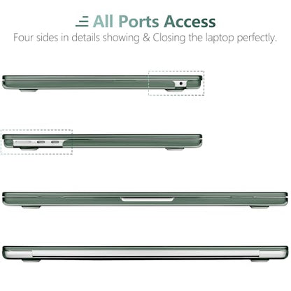 MEEgoodo for MacBook Air M5/M4/M3/M2 13 inch Case 2026-2022, Fit Model A3449/A3240/A3113/A2681, Glossy Case for MacBook Air 13.6 inch with TPU Keyboard & Webcam Cover & OTG Adapter, Midnight Green - color: Midnight Green