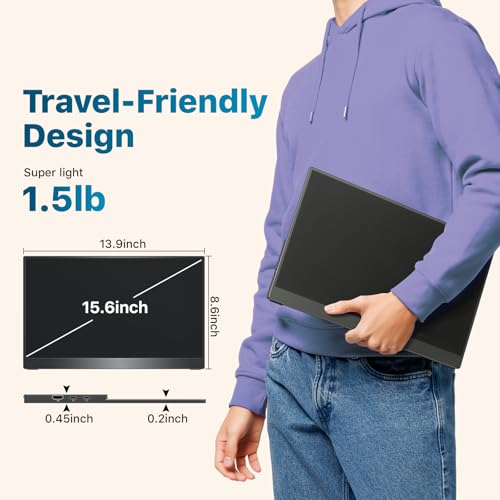 kksmart Portable Monitor for Laptop MacBook Surface PC Xbox PS5, Travel Monitor Second Screen for Laptop, HDMI USB-C VESA Compatible Built-in Speaker, 15.6inch - size: 15.6inch