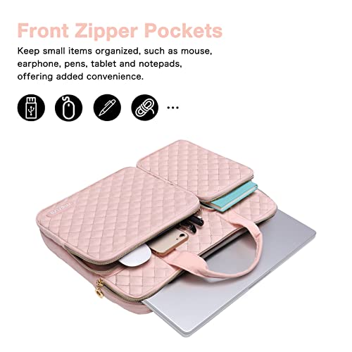 MOSISO 360 Protective Laptop Case 14 inch, 14 inch Laptop Sleeve | Compatible with HP Lenovo Dell ASUS Acer, HP Stream, Dell Latitude,Square Quilted Bag with 2 Pockets&Handle&Belt, Chalk Pink - color: Chalk Pink, size: 14 inch