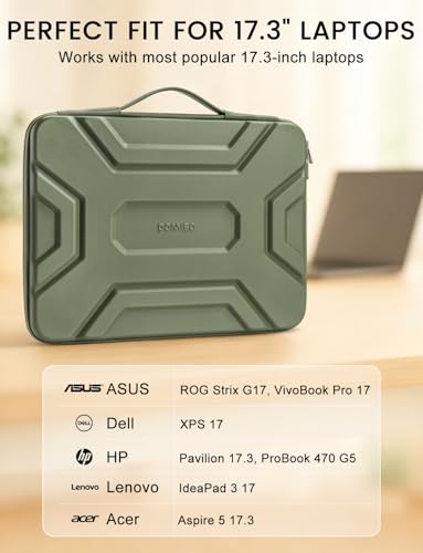 DOMISO 17 inch Laptop Sleeve with Handle, Shockproof and Waterproof EVA Protective Laptop case, Laptop Sleeves for 17.3" HP Dell Asus Laptop, Green - color: Green, size: 17.3 inch