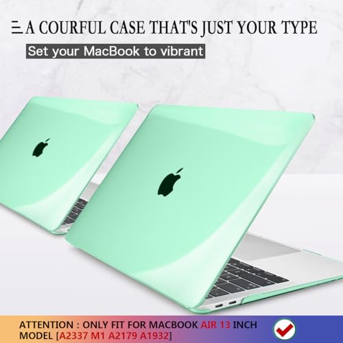 CISSOOK for MacBook Air 13 Inch Case 2021-2018 Release,Plastic Hard Shell Case with Keyboard Cover and Screen Protector for MacBook Air 13 A2337 M1 A2179 A1932 Model with Touch ID - Crystal Green - color: Air13inch-Crystal Green