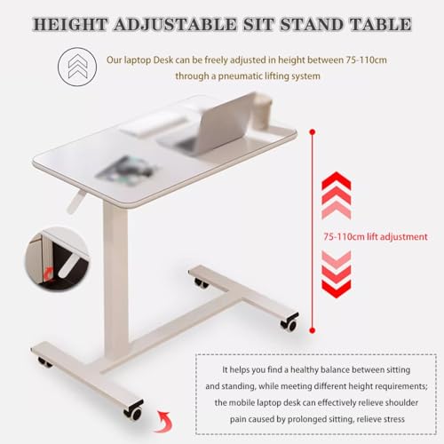 Adjustable Standing Desk for Office, Mobile Laptop Table for Bed Side, Hospital Movable Nursing Table, Portable Sofa Table for Living Room