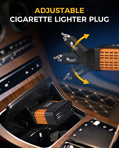 100W Car Power Inverter, 12V DC to 110V AC, Cigarette Lighter Plug | 200W Surge Peak, 1 AC Outlet, Dual USB 4.8A, 11 Protections, Rotating Head, for iPhone iPad Laptop - color: 100W Car Inverter
